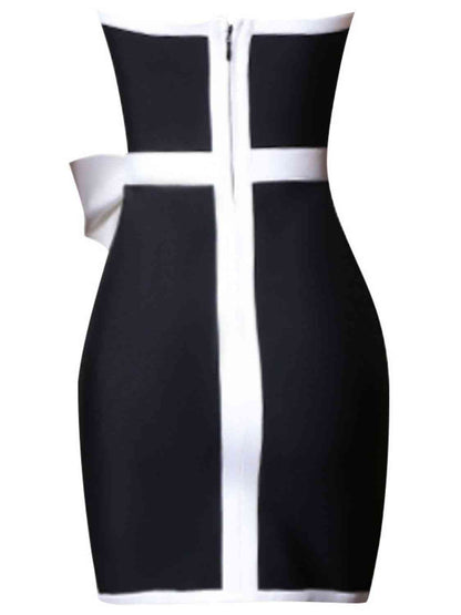 Bow Deetz - Contrast Strapless Bow Detail Mini Dress (7516412772440)