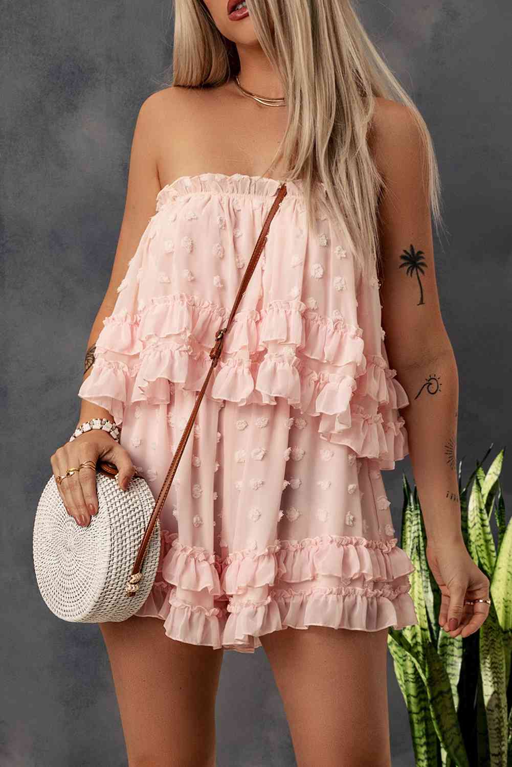 Swiss Dot - Ruffled Strapless Romper (7484707340376)
