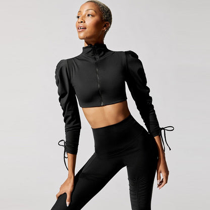 What A Set! - Bubble Sleeves Long Sleeves Zip-Up Coat Sports Pants Set (7516828729432)