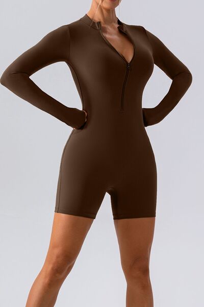 Long Sleeves Half-Zip Romper Leotard