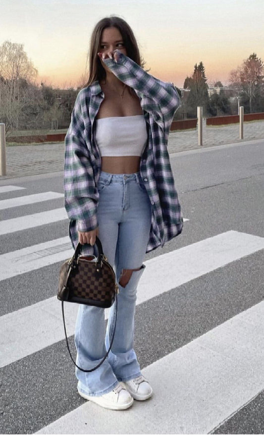 Distressed High-Waist Stretchy Denim Jeans