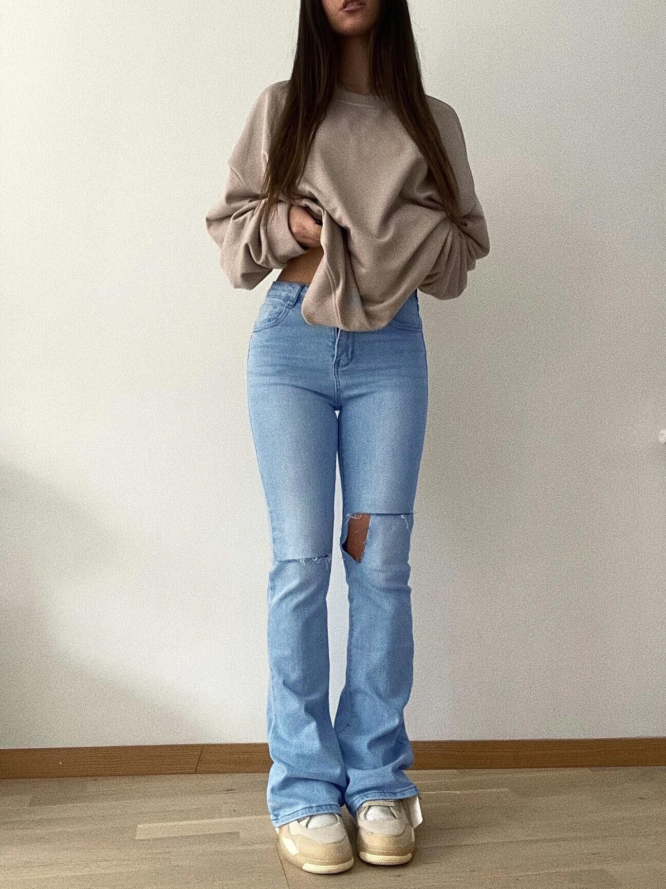 Distressed High-Waist Stretchy Denim Jeans