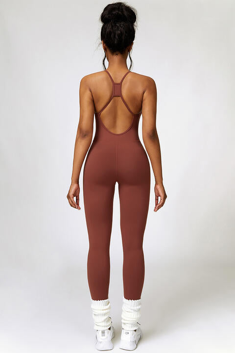 Spaghetti Strap Open-Back Sports Romper Jumpsuit (7484686925912)