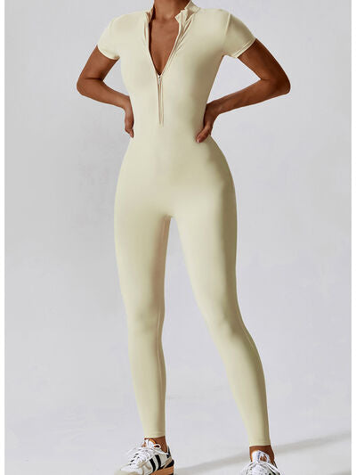 Short Sleeves Half-Zip Romper Leotard