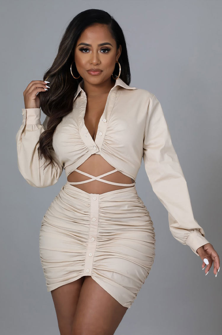 Lace-Tie Work-Style Top & Skirt Set