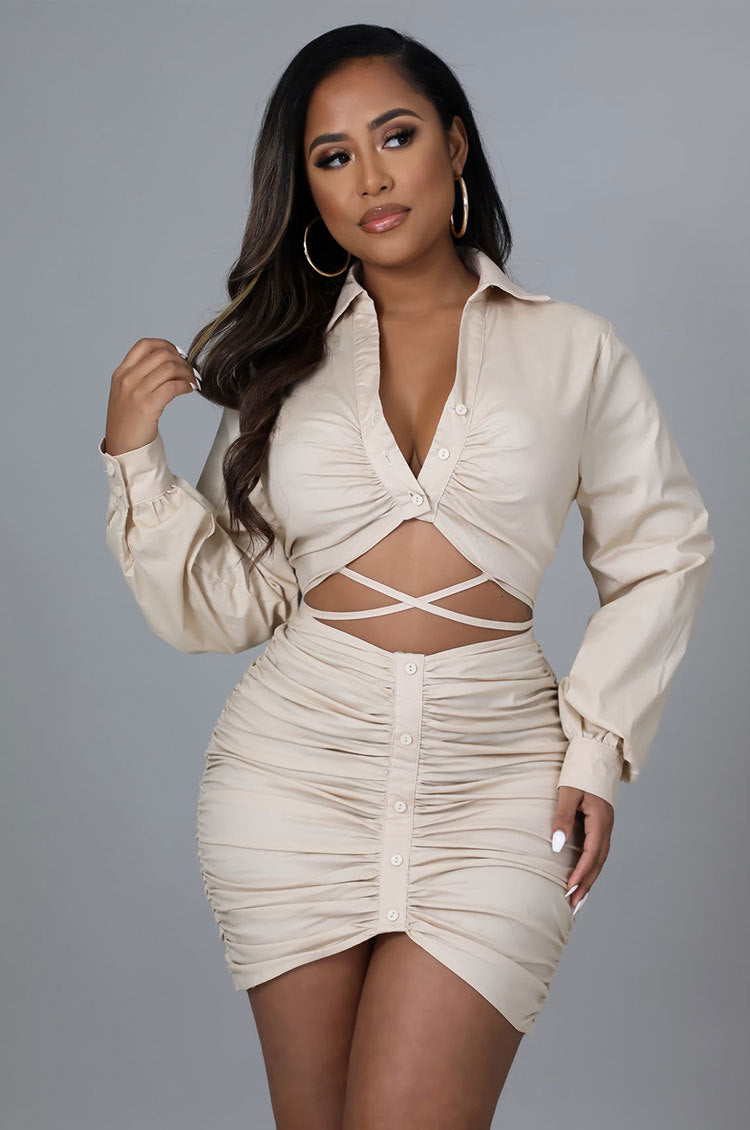 Lace-Tie Work-Style Top & Skirt Set
