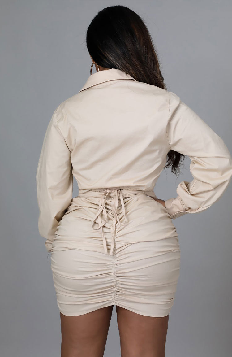Lace-Tie Work-Style Top & Skirt Set