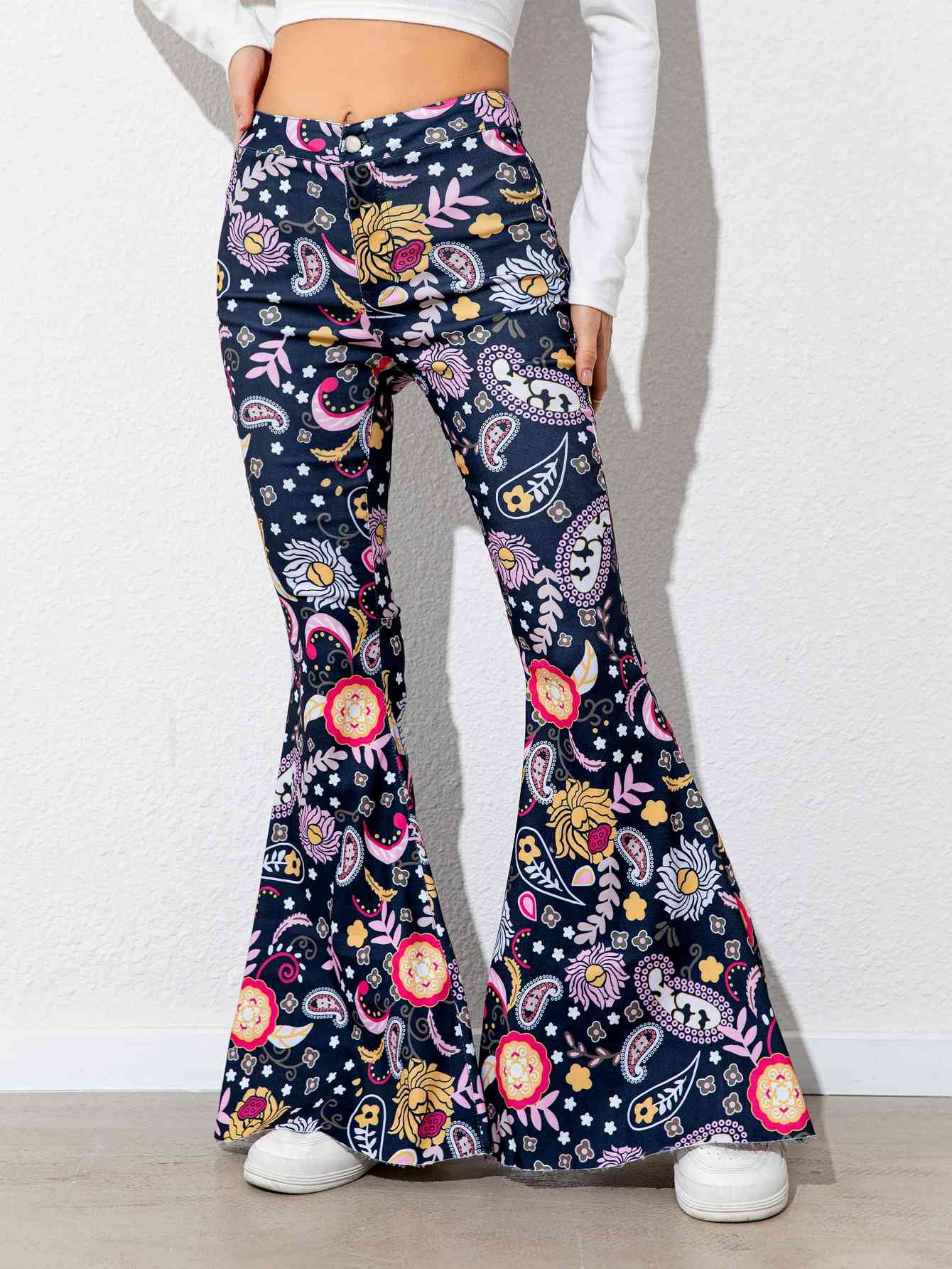 Graphics Printed - Floral High Waist Flare Leg Pants (7500882870360)