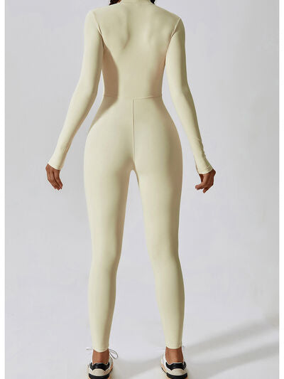 Mock Neck Zip-Up Long Sleeves Romper Leotard