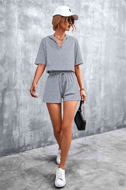 Half-Zip - Cropped Hooded T-Shirt and Shorts Set (7501483180120)