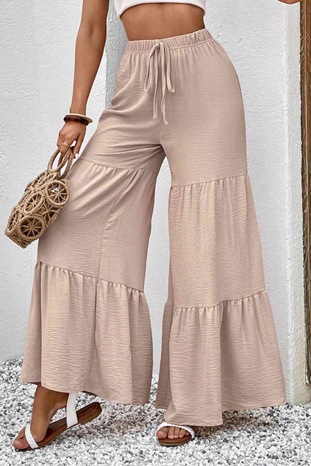 Tiered - Drawstring Waist Tiered Flare Culottes (7507814678616)