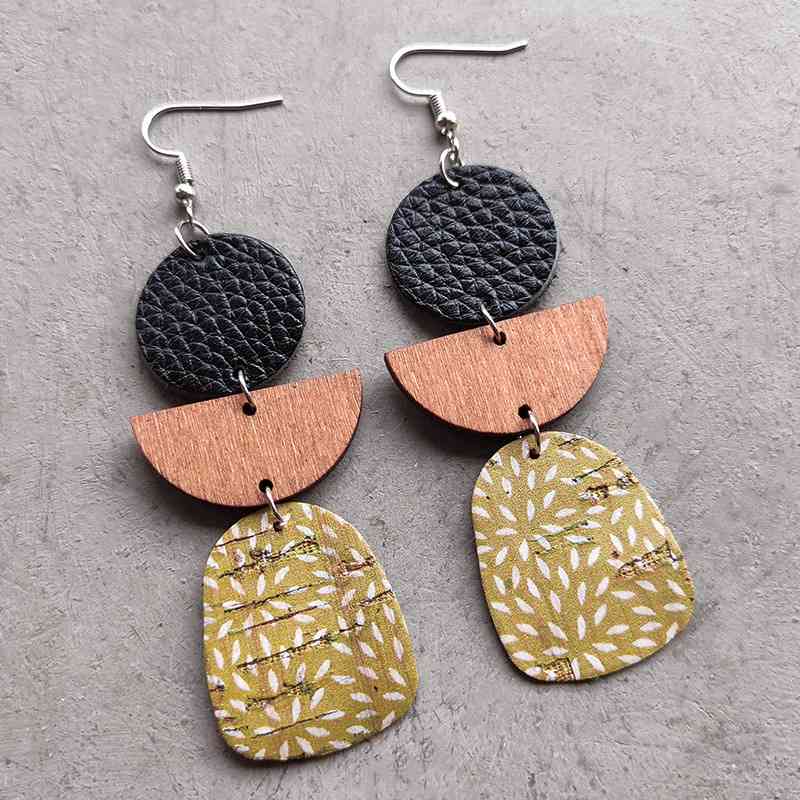Leather & Wood - Drop Earrings (7499299225688)