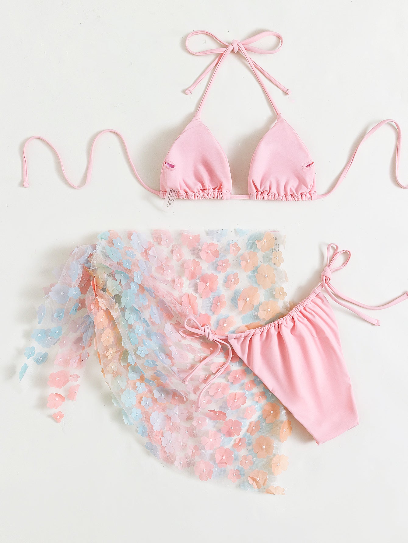 Mesh Floral Skirt Set Bikini - Three-Piece Lace-Up (7516588507224)