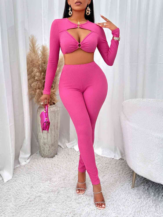 Cropped & Set - Cut-Out Cropped Top & Leggings Set (7501433208920)