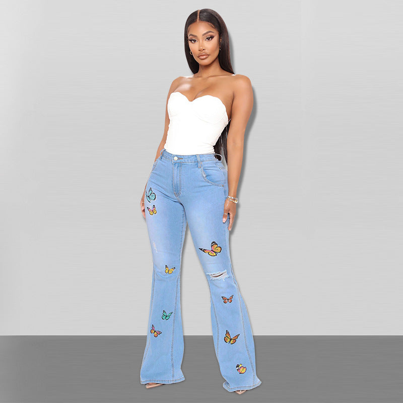 Butterfly Embroidered Denim Jeans (7524740694104)