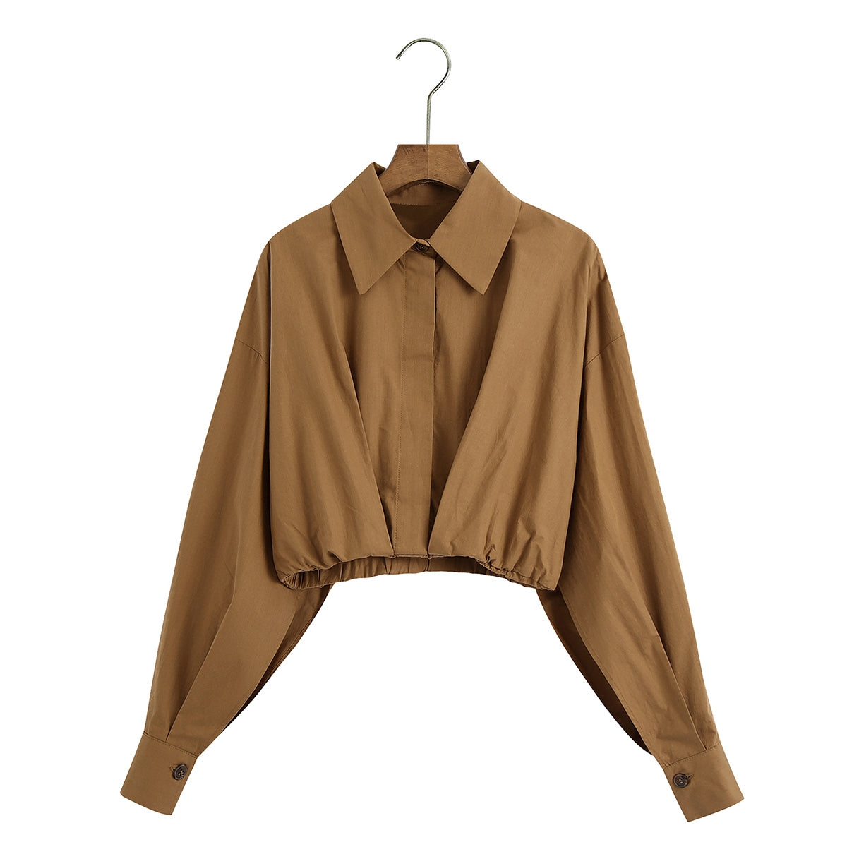 Khaki - Short-Collar Waist-Tight Blouse (7519155683416)