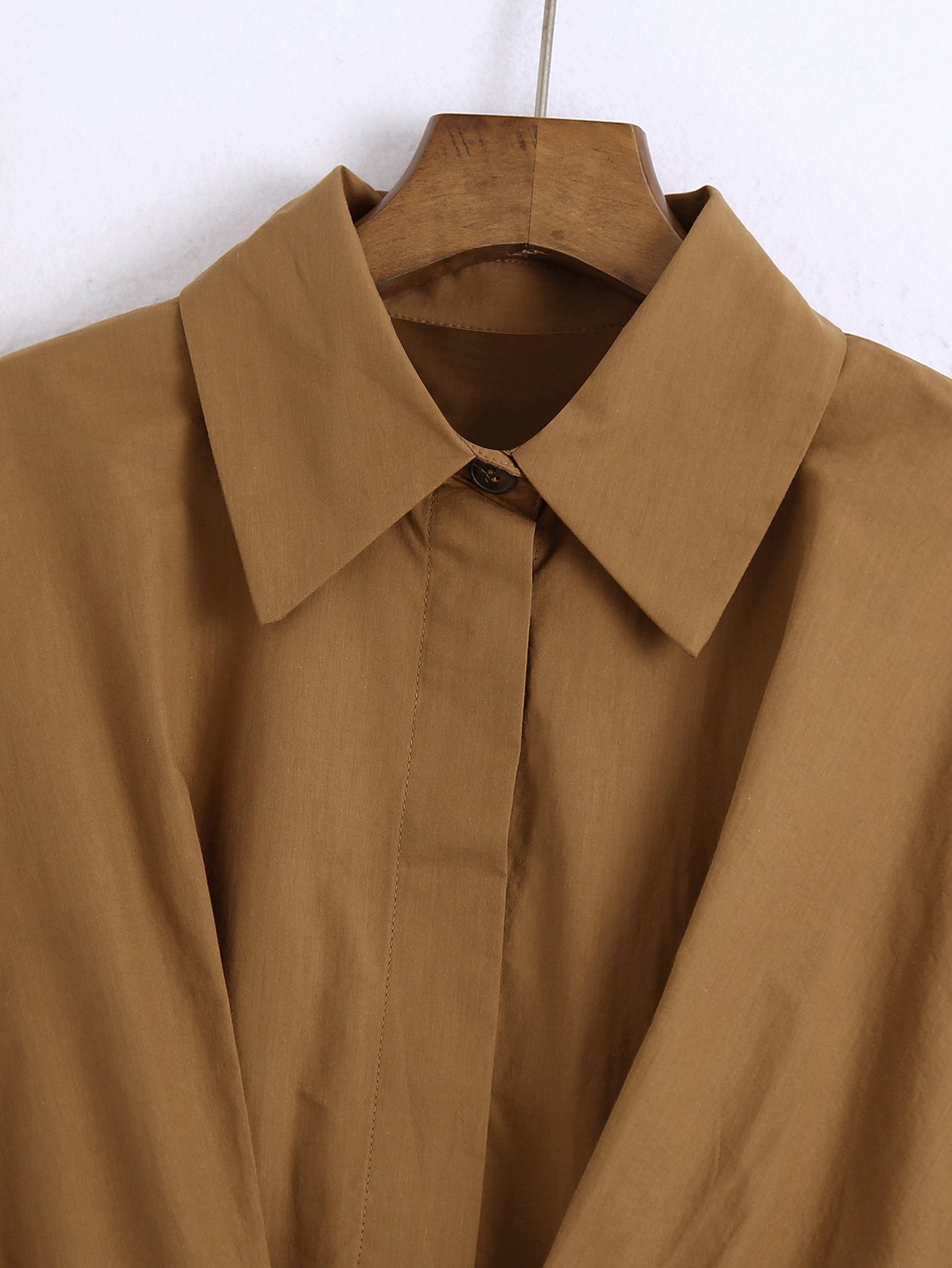 Khaki - Short-Collar Waist-Tight Blouse (7519155683416)