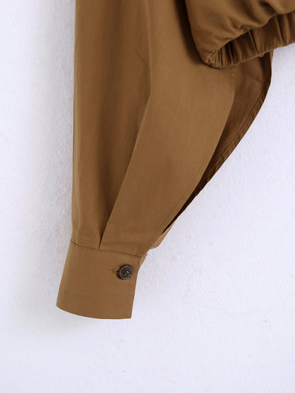 Khaki - Short-Collar Waist-Tight Blouse (7519155683416)