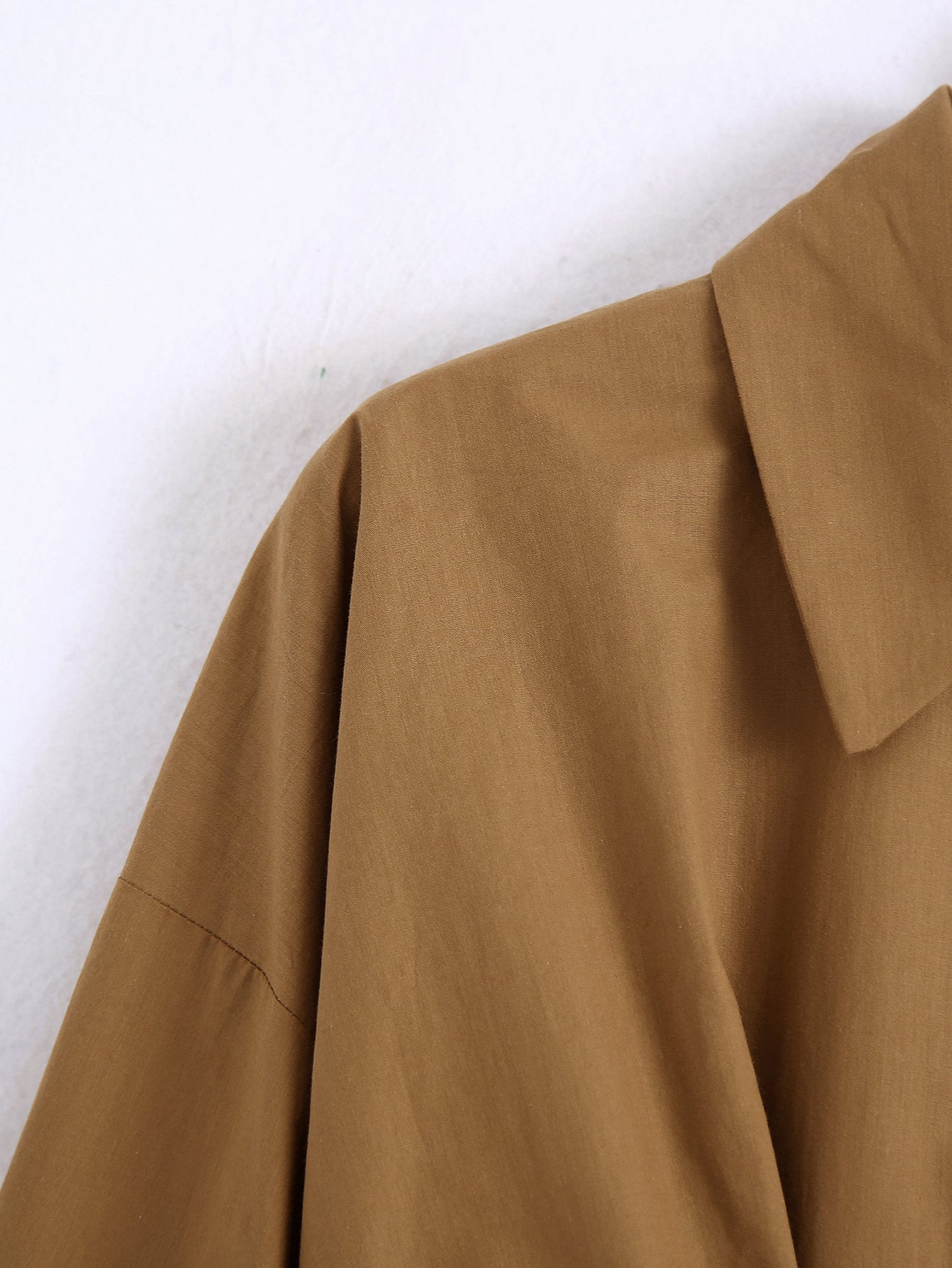 Khaki - Short-Collar Waist-Tight Blouse (7519155683416)