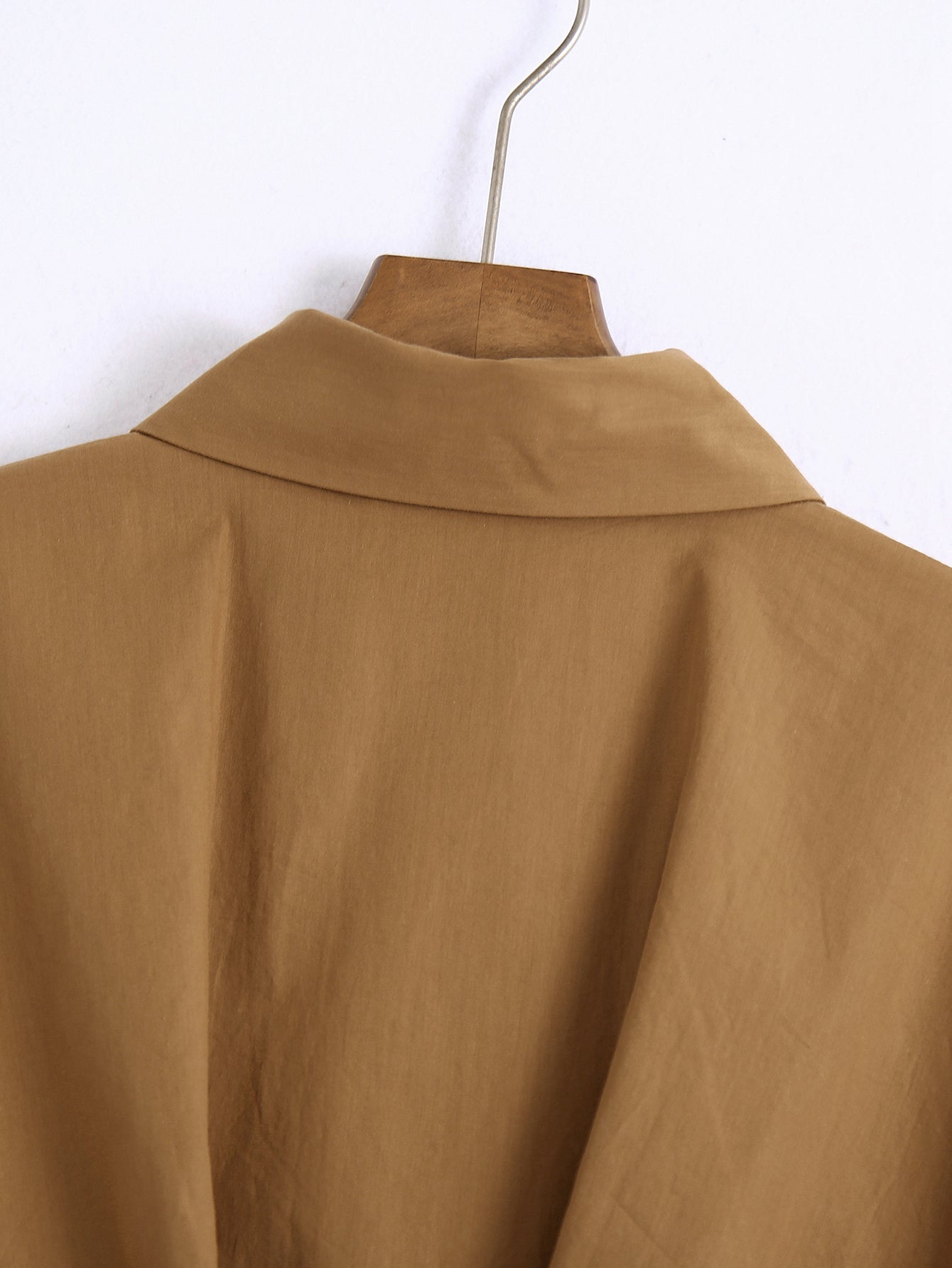Khaki - Short-Collar Waist-Tight Blouse (7519155683416)