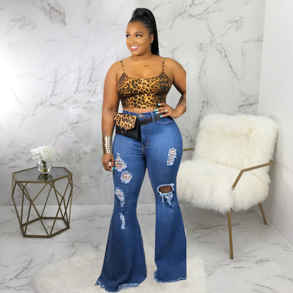 Plus Size Stretchy Distressed Flared Denim Jeans