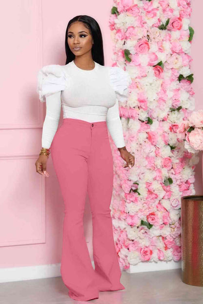Leg-Of-Mutton - Sleeve Top and Flare Pants Set (7484247179352)