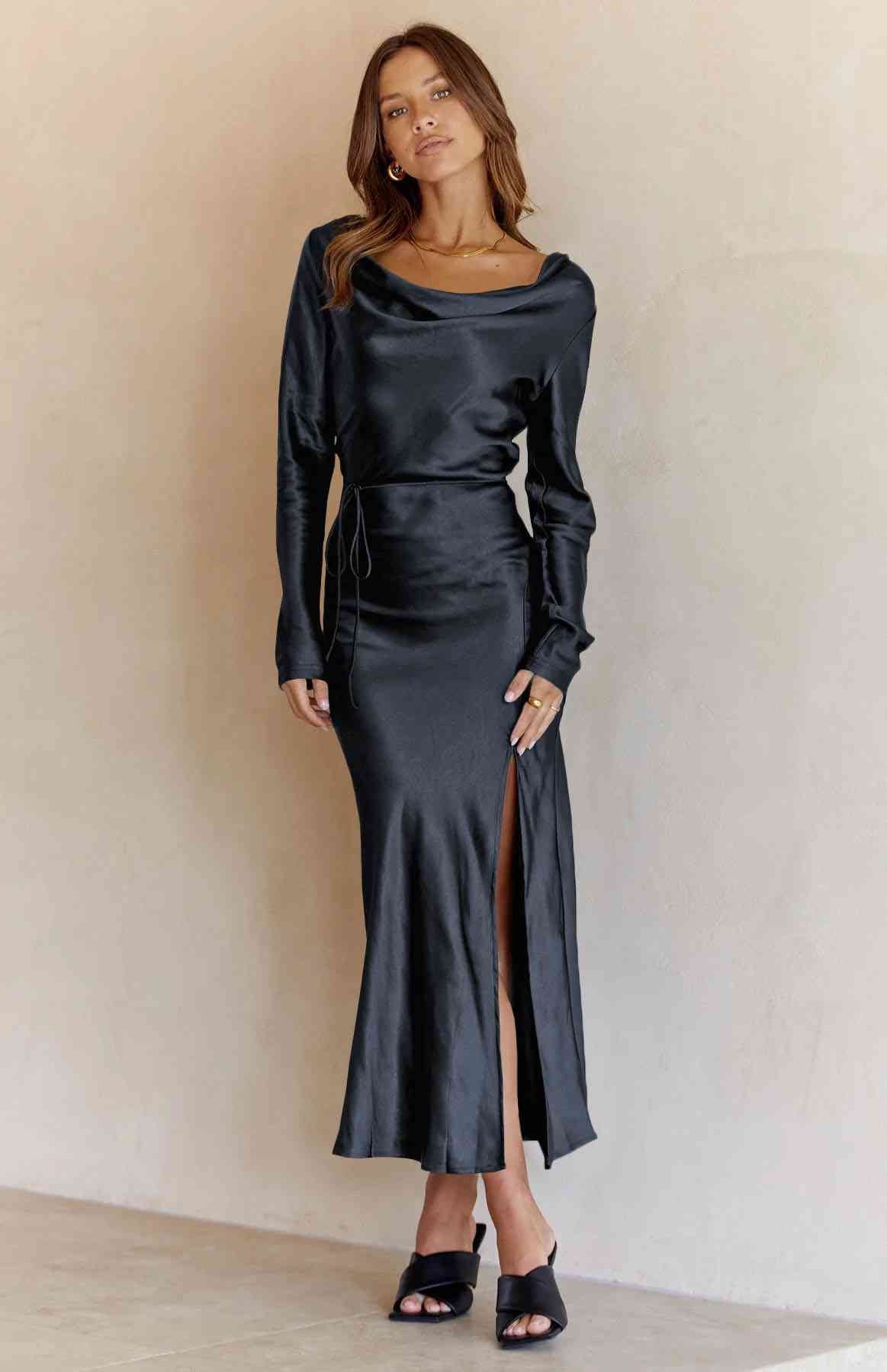 Cowl Neck - Long Sleeve Maxi Dress (7515554218072)