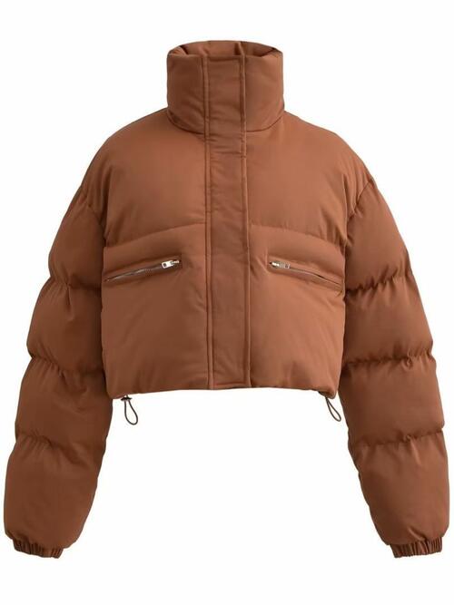 Snap & Zip - Closure Drawstrings Cropped Winter Coat (7484290072664)