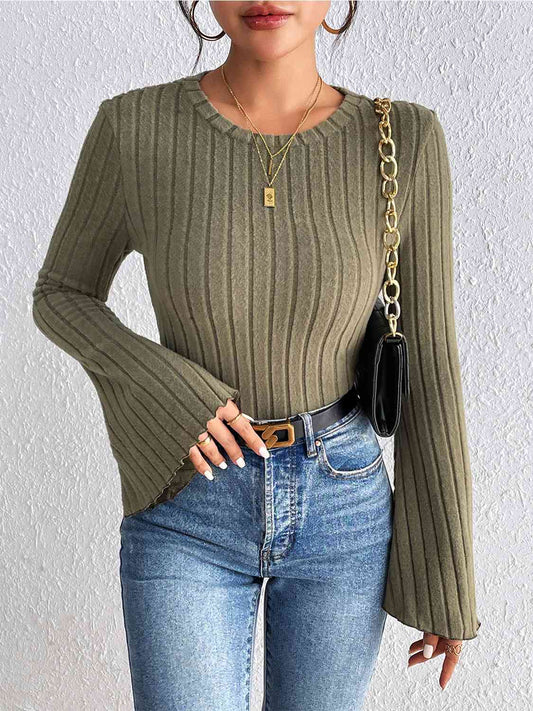 Ribbed Flare Sleeves Top (7501315899480)