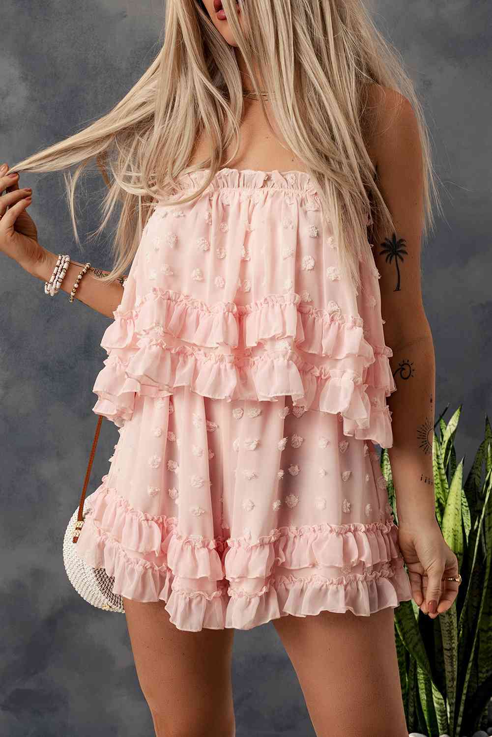 Swiss Dot - Ruffled Strapless Romper (7484707340376)