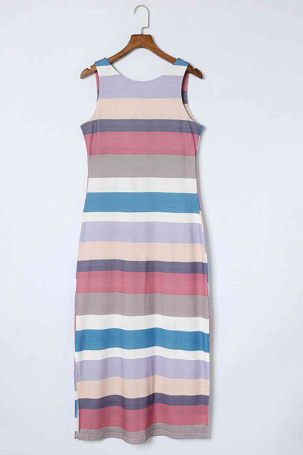 Striped Slit Sleeveless - Maxi Dress (7515557593176)