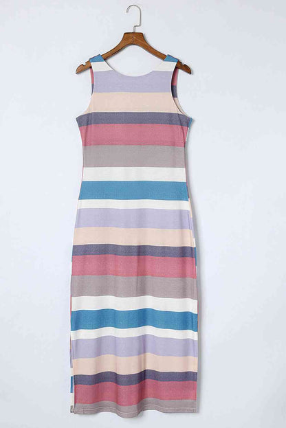 Striped Slit Sleeveless - Maxi Dress (7515557593176)