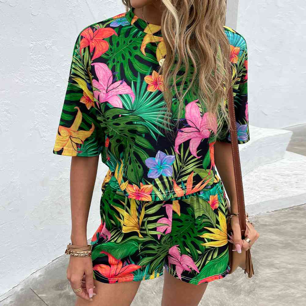 Just Justing 2 - Floral Print Round Neck Dropped Shoulder Half Sleeve Top and Shorts Set (7501447528536)