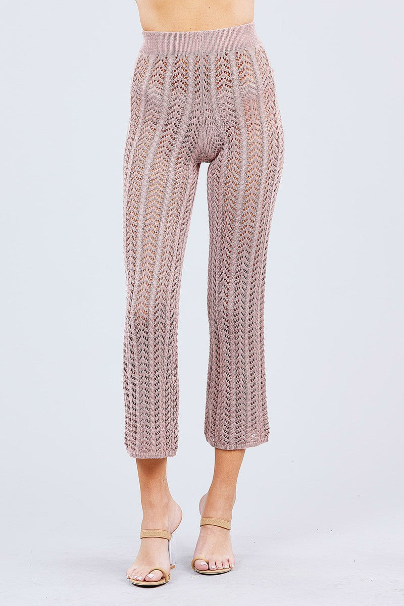 Fishnet Sweater Pants - Tan Pink