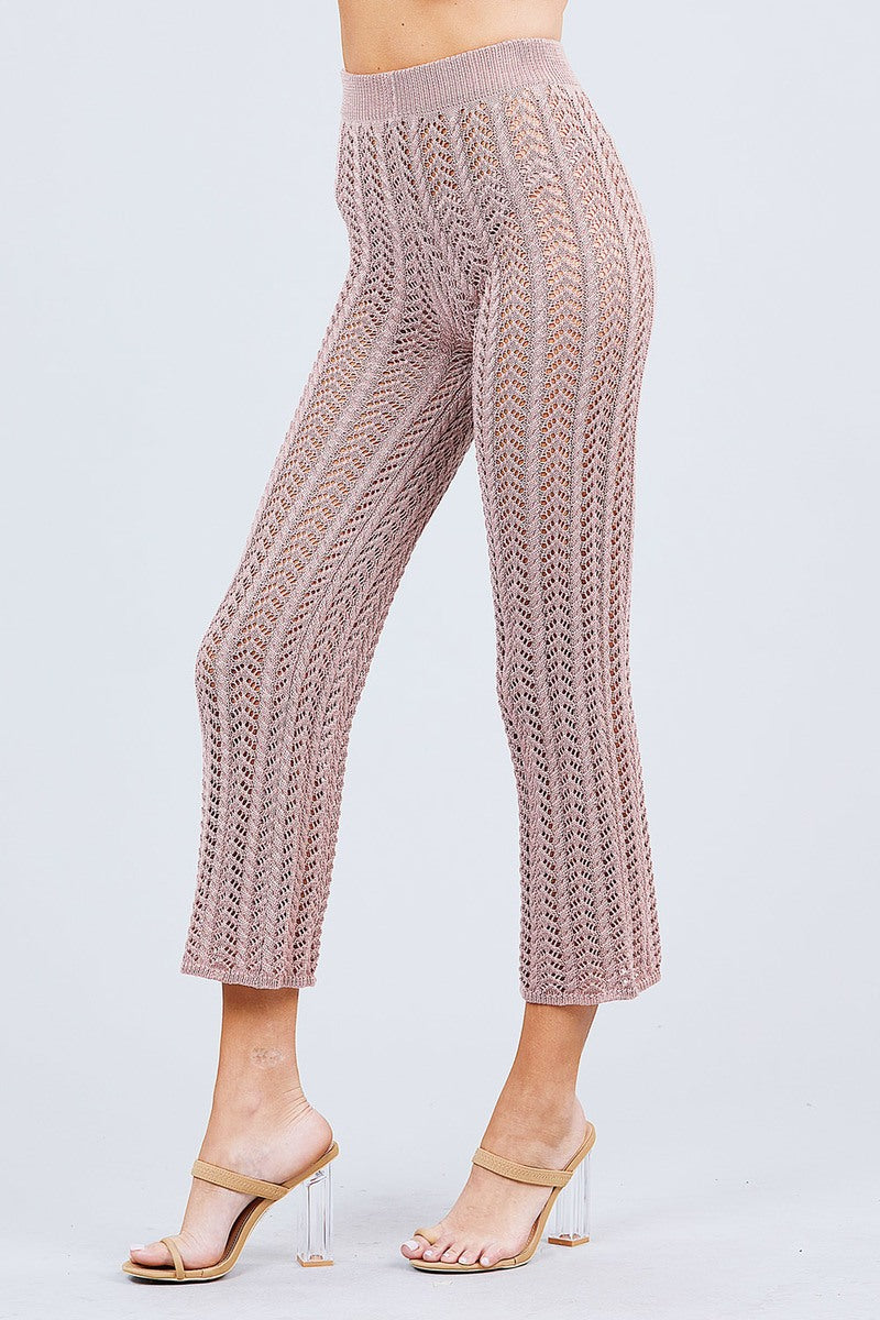Fishnet Sweater Pants - Tan Pink