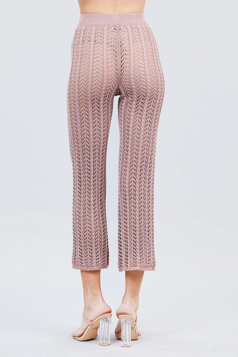 Fishnet Sweater Pants - Tan Pink
