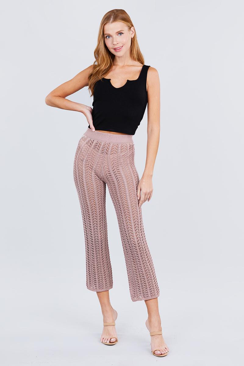 Fishnet Sweater Pants - Tan Pink
