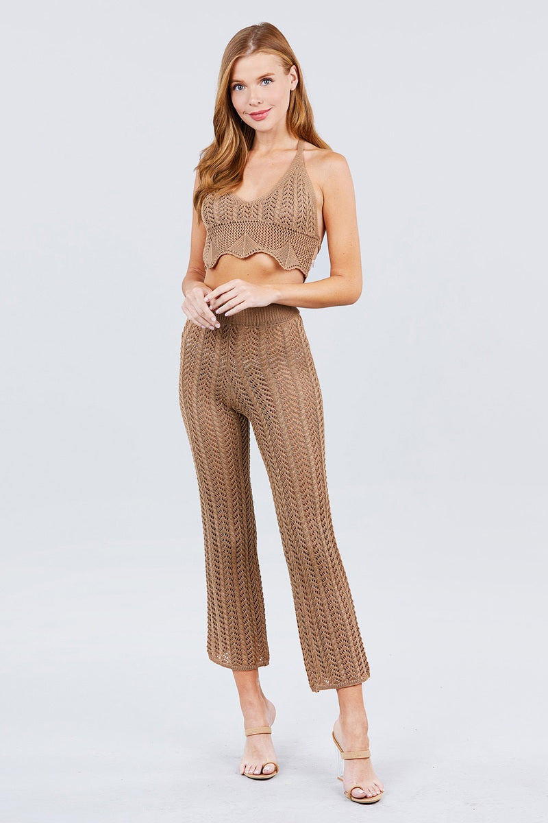 Fishnet Sweater Pants - Khaki
