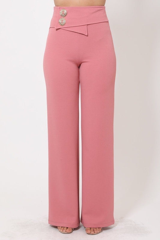 Oversized Button Front-Detail Pants