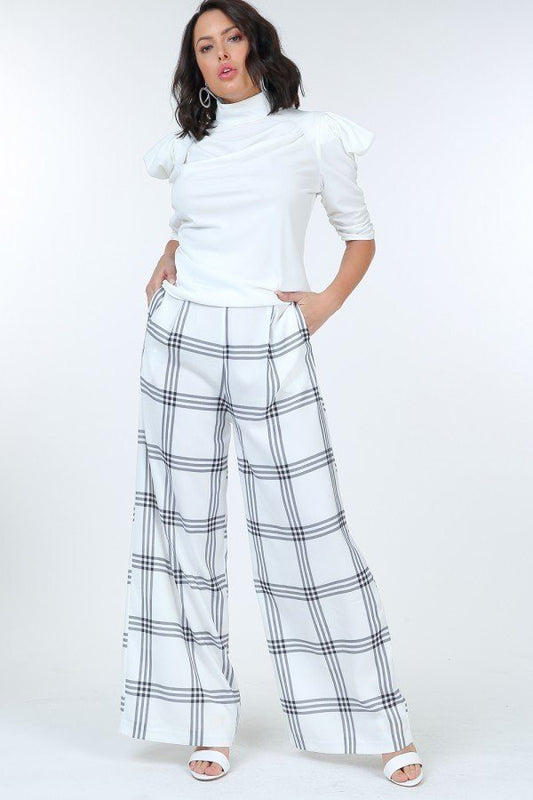 Plaid Print High-Waist Wide Leg Pants