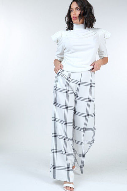 Plaid Print High-Waist Wide Leg Pants