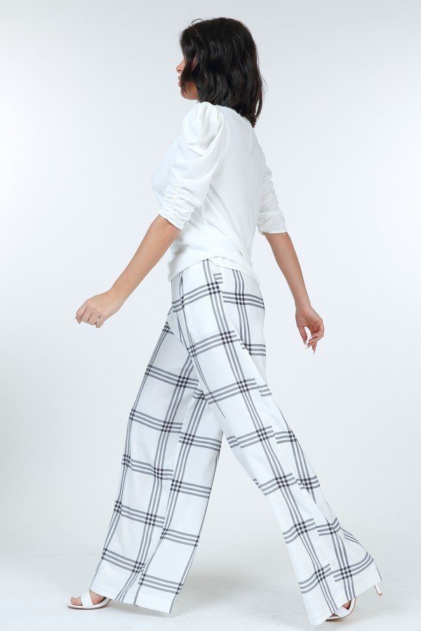 Plaid Print High-Waist Wide Leg Pants