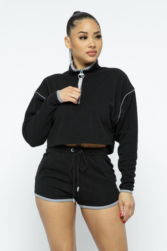 Sporty Crop-Top & High-Waist Shorts Set