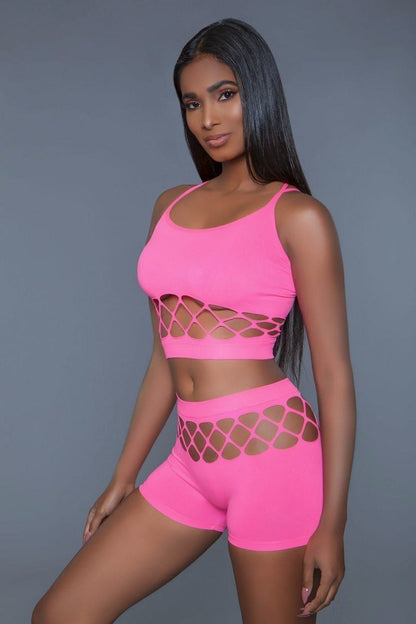 Crop-Top & High-Waist Shorts Fishnet
