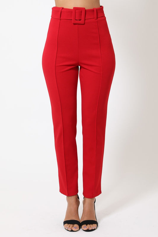 Buckle-Belt Tapered Pants