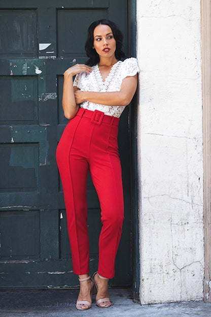 Buckle-Belt Tapered Pants