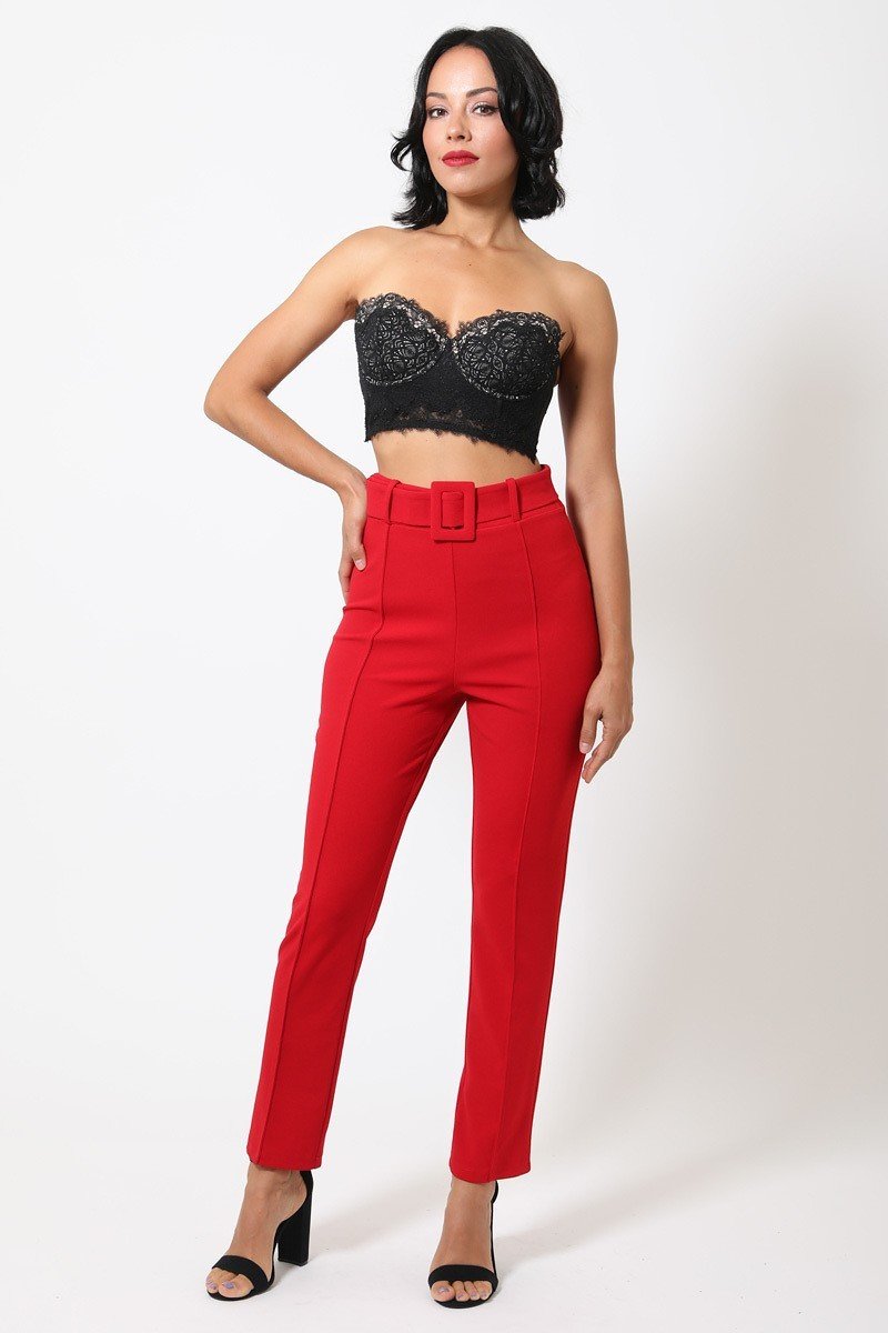 Buckle-Belt Tapered Pants
