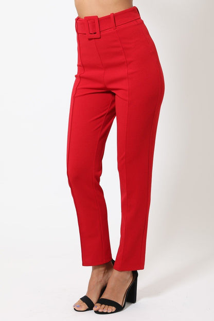 Buckle-Belt Tapered Pants