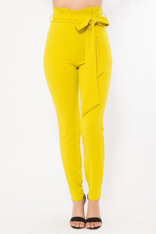 Fashion High-Waist Skinny Pants - Yellow-Green