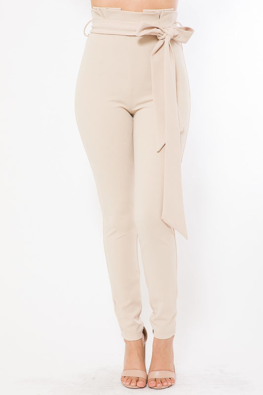 Fashion High-Waist Skinny Pants - Beige